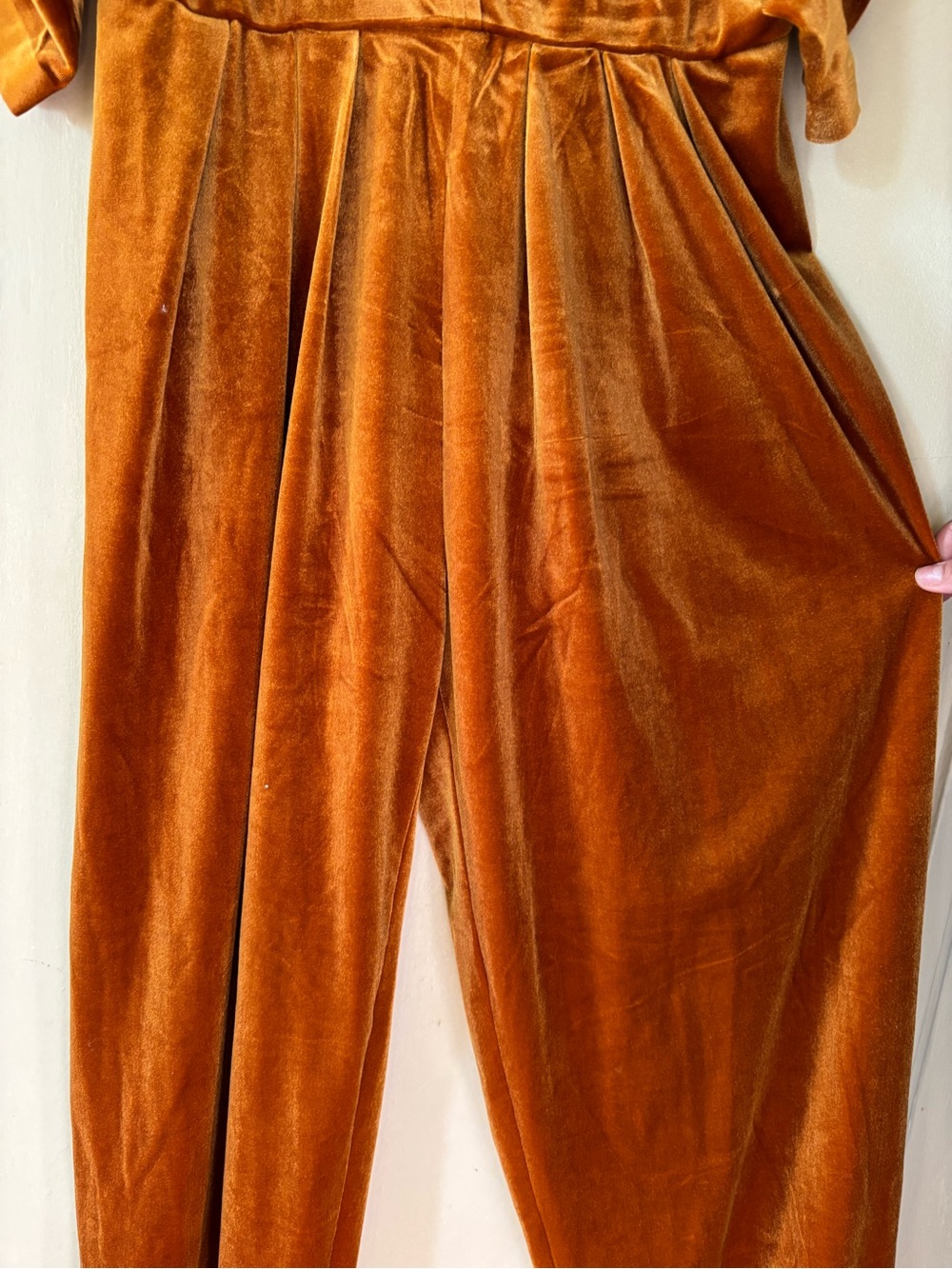 Norma Kamali Velvet Jumpsuit in Rust Orange - Picture 5 of 10